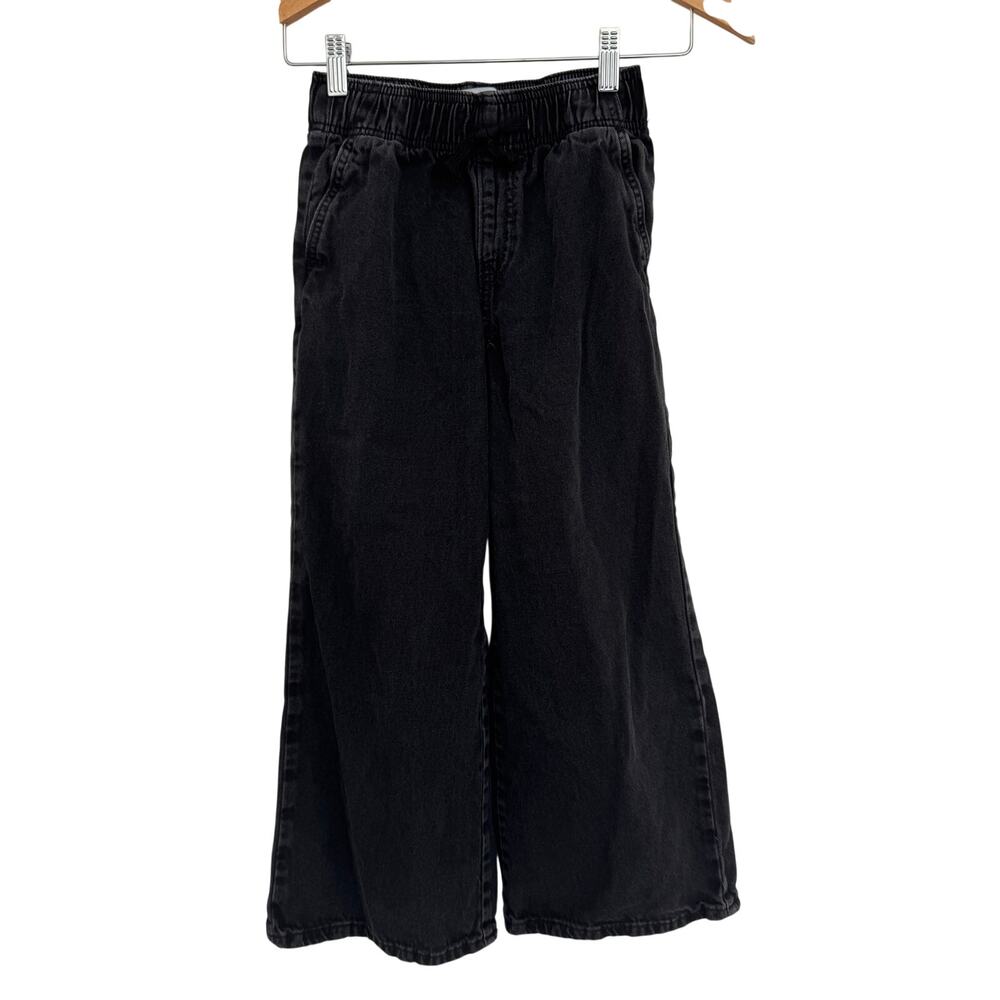 Old Navy Girls size 8 Black Gray Denim Pull On Wide Leg Jeans Pants
